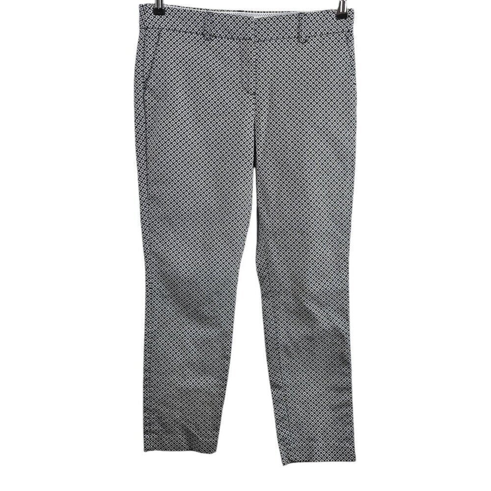 Katherine Barclay Geometric Pattern Cotton Black And Blue Ankle Chino Pants